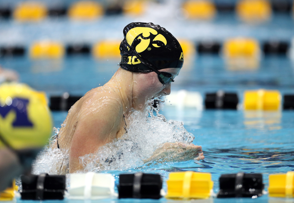IowaÕs Aleksandra Olesiak swims the 200 yard breaststroke against the Michigan Wolverines Friday, November 1, 2019 at the Campus Recreation and Wellness Center. (Brian Ray/hawkeyesports.com)