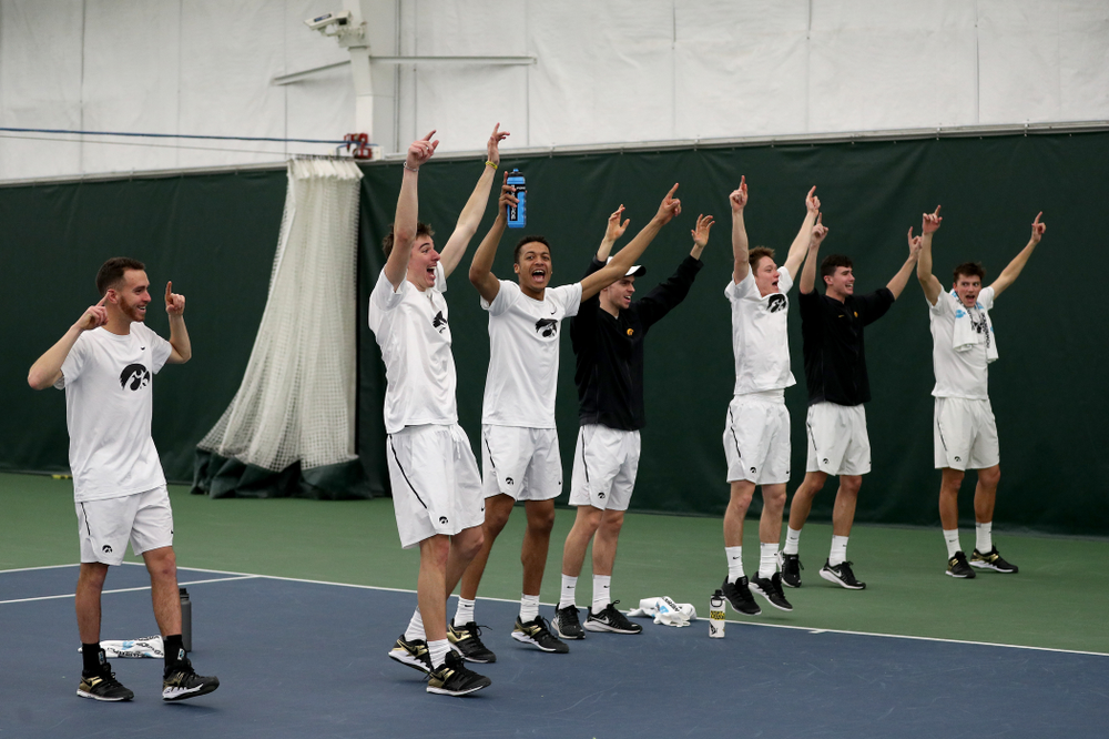 Iowa’s Will Davies against Cornell Sunday, March 8, 2020 at the Hawkeye Tennis and Recreation Center. (Brian Ray/hawkeyesports.com)