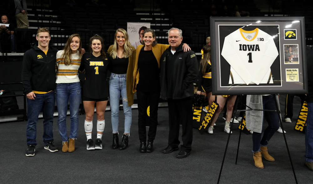 Iowa Hawkeyes defensive specialist Molly Kelly (1) during senior day activities before their game against the Ohio State Buckeyes Saturday, November 24, 2018 at Carver-Hawkeye Arena. (Brian Ray/hawkeyesports.com)