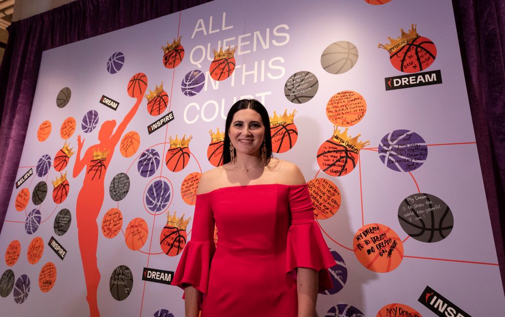 Iowa Hawkeyes forward Megan Gustafson (10) after being selected by the Dallas Wings in the second round of the 2019 WNBA Draft Wednesday, April 10, 2019 at Nike New York Headquarters in New York City. (Brian Ray/hawkeyesports.com)