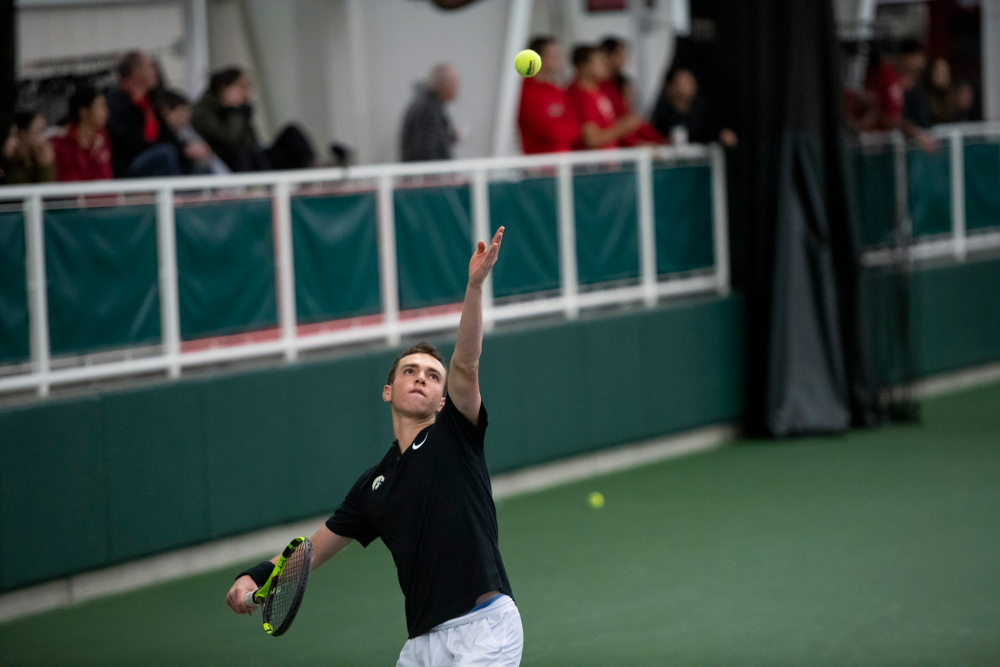 The Iowa men's tennis team competes against Cornell in The Rise Tennis Center in Ithaca, NY on Sunday, Feb. 24, 2019.