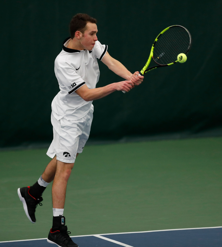 Kareem Allaf against Purdue Sunday, April 15, 2018 at the Hawkeye Tennis and Recreation Center. (Brian Ray/hawkeyesports.com)