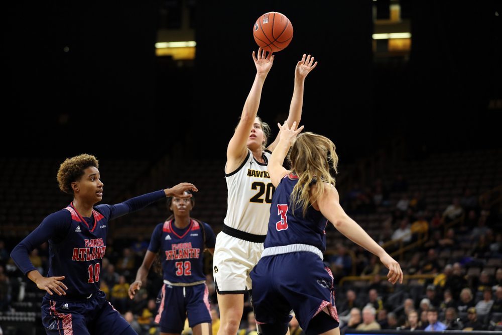 Iowa Hawkeyes guard Kate Martin (20) against Florida Atlantic University Thursday, November 7, 2019 at Carver-Hawkeye Arena. (Brian Ray/hawkeyesports.com)