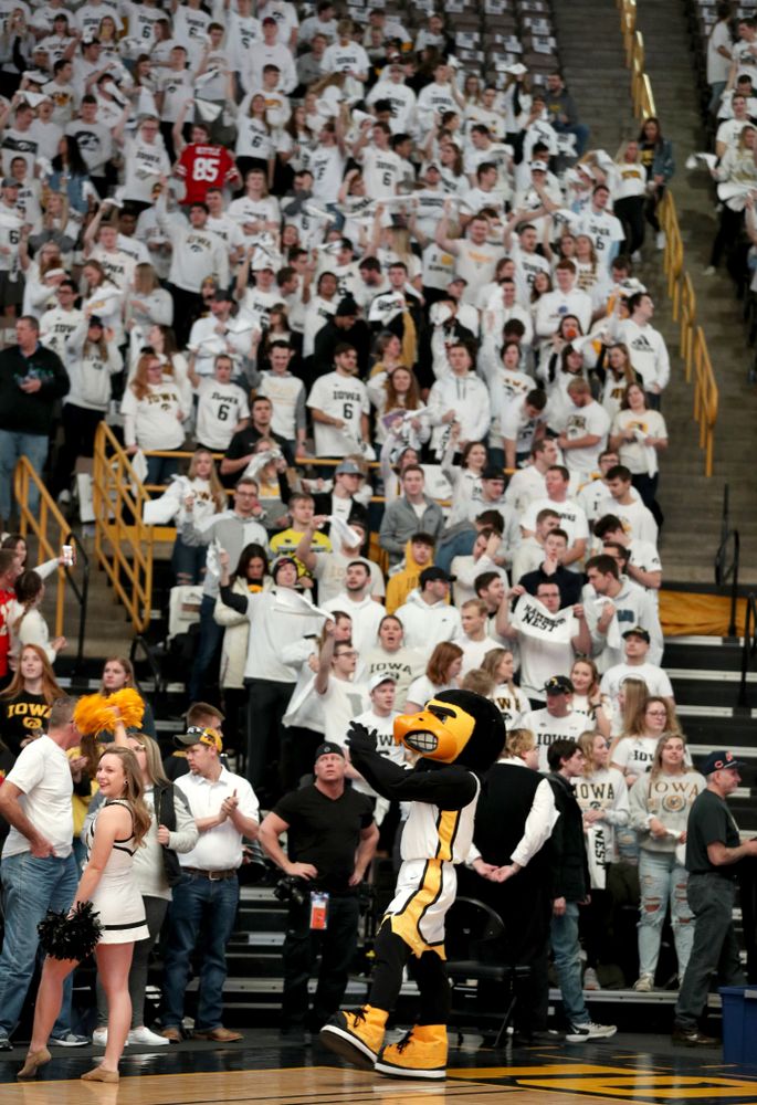 Herky the Hawk and the Hawks Nest before the Iowa Hawkeyes game against the Illinois Fighting Illini Sunday, February 2, 2020 at Carver-Hawkeye Arena. (Brian Ray/hawkeyesports.com)