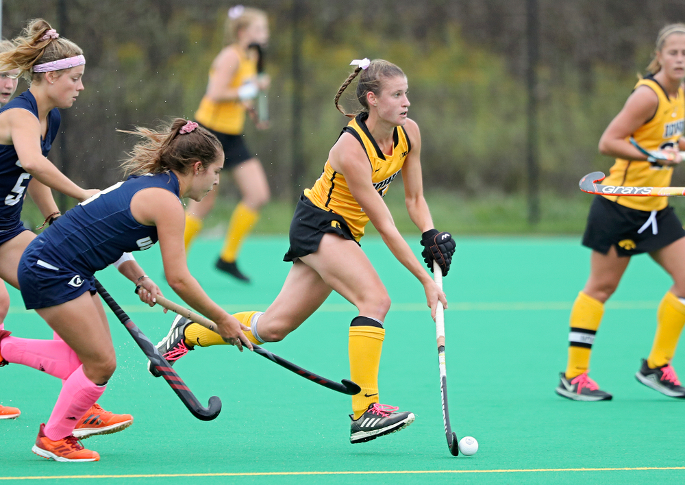 Iowa’s Esme Gibson (15) moves with the ball during the fourth quarter of their game against UC Davis at Grant Field in Iowa City on Sunday, Oct 6, 2019. (Stephen Mally/hawkeyesports.com)