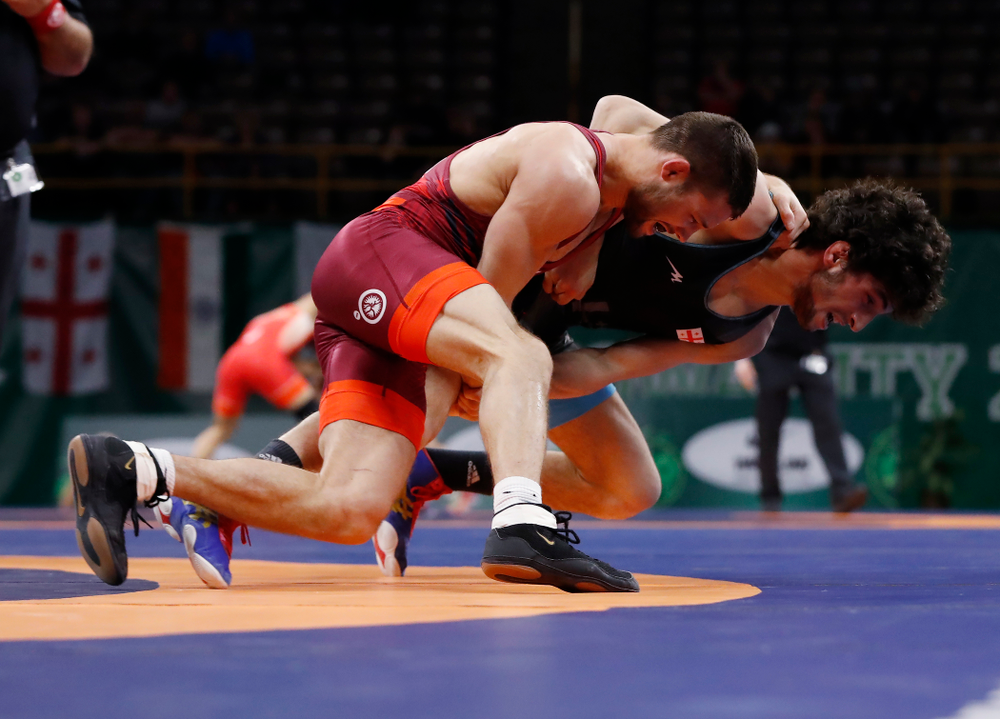 Thomas Gilman during session three of the United World Wrestling Freestyle World Cup Sunday, April 8, 2018 at Caver-Hawkeye Arena. (Brian Ray/hawkeyesports.com)