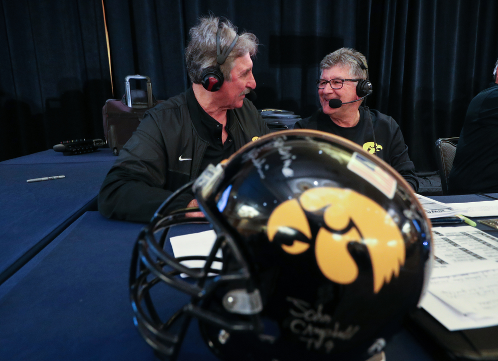Gary Dolphin and Ed Podolak broadcast live during the Holiday Bowl Hawkeye Huddle Thursday, December 26, 2019 at the Hilton in downtown San Diego. (Brian Ray/hawkeyesports.com)