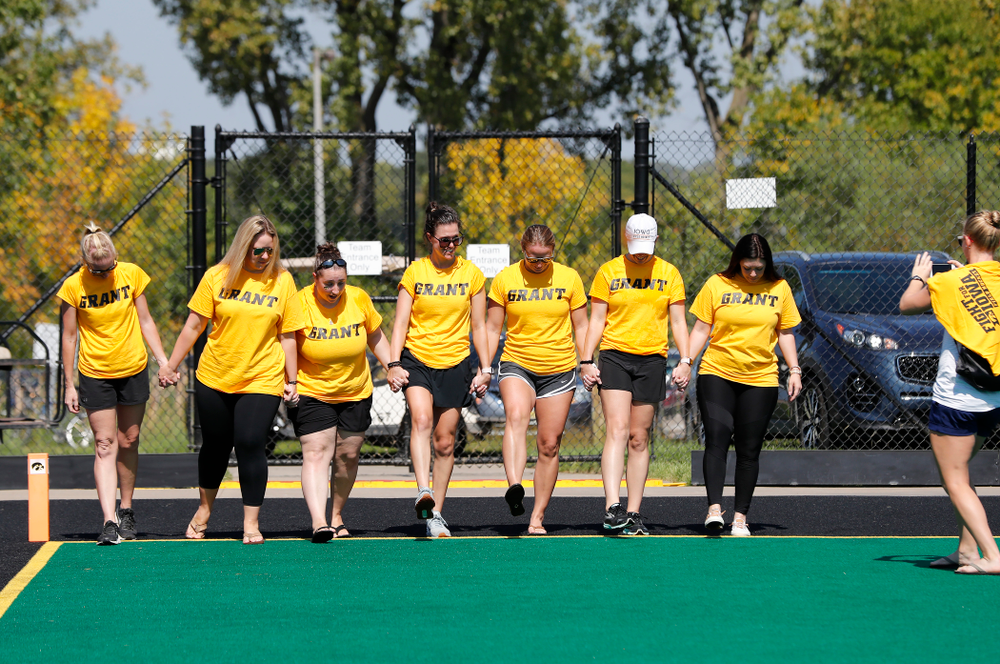 Former stand out Iowa Field Hockey teams are introduced as part of an alumni reunion during halftime of the Iowa Hawkeyes game against Indiana Sunday, September 16, 2018 at Grant Field. (Brian Ray/hawkeyesports.com)