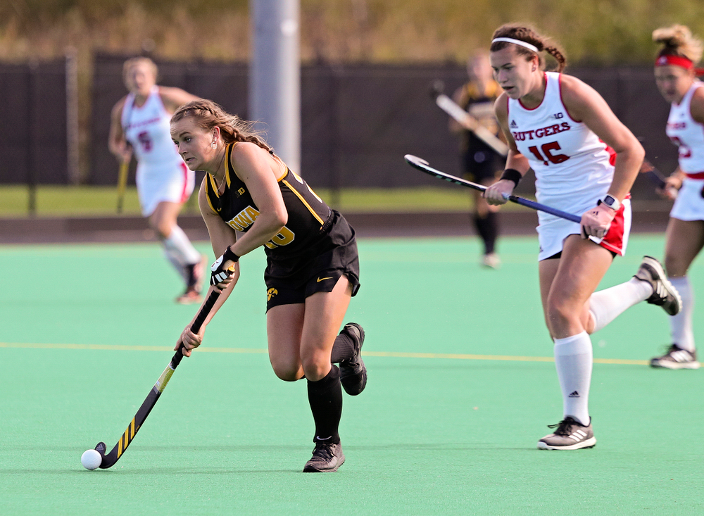 Iowa’s Maddy Murphy (26) moves with the ball during the third quarter of their match at Grant Field in Iowa City on Friday, Oct 4, 2019. (Stephen Mally/hawkeyesports.com)