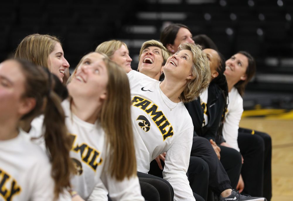 Iowa Hawkeyes head coach Lisa Bluder during a celebration of their Big Ten Women's Basketball Tournament championship Monday, March 18, 2019 at Carver-Hawkeye Arena. (Brian Ray/hawkeyesports.com)
