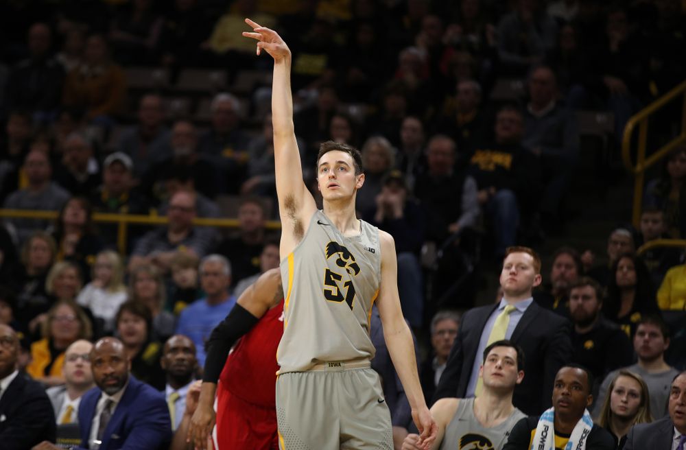 Iowa Hawkeyes forward Nicholas Baer (51) against the Nebraska Cornhuskers Sunday, January 6, 2019 at Carver-Hawkeye Arena. (Brian Ray/hawkeyesports.com)