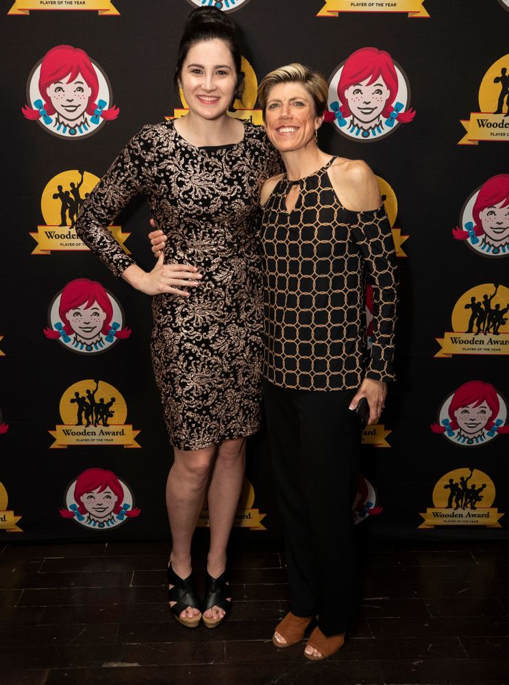 Iowa Hawkeyes forward Megan Gustafson (10) and associate head coach Jan Jensen on the red carpet before the ESPN College Basketball Awards show Friday, April 12, 2019 at The Novo at LA Live. (Brian Ray/hawkeyesports.com)