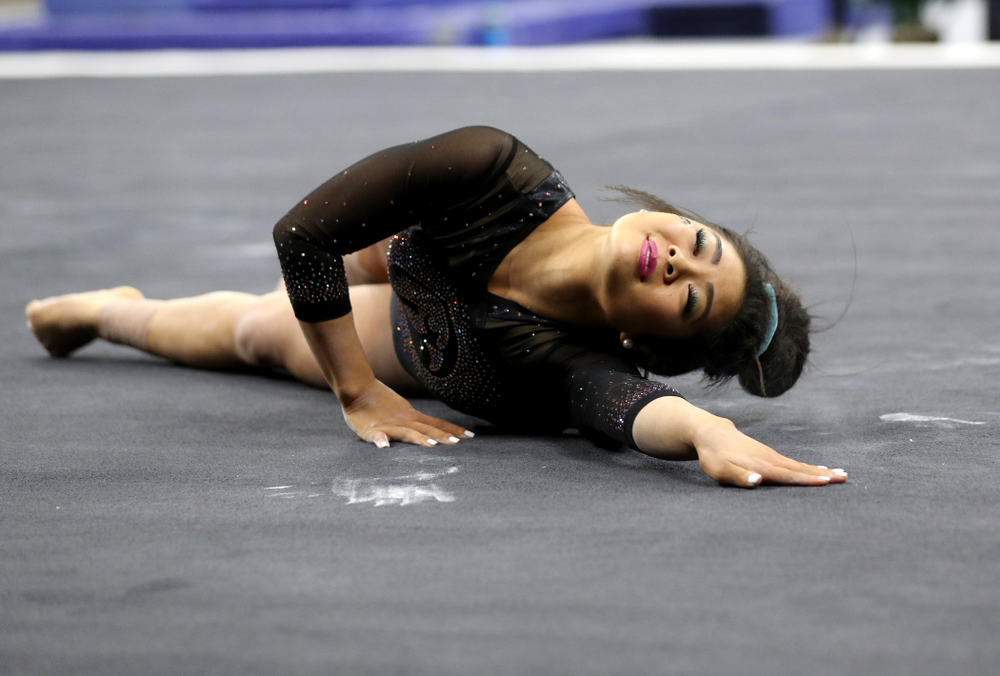 Iowa’s Claire Kaji competes on the floor against Michigan Friday, February 14, 2020 at Carver-Hawkeye Arena. (Brian Ray/hawkeyesports.com)