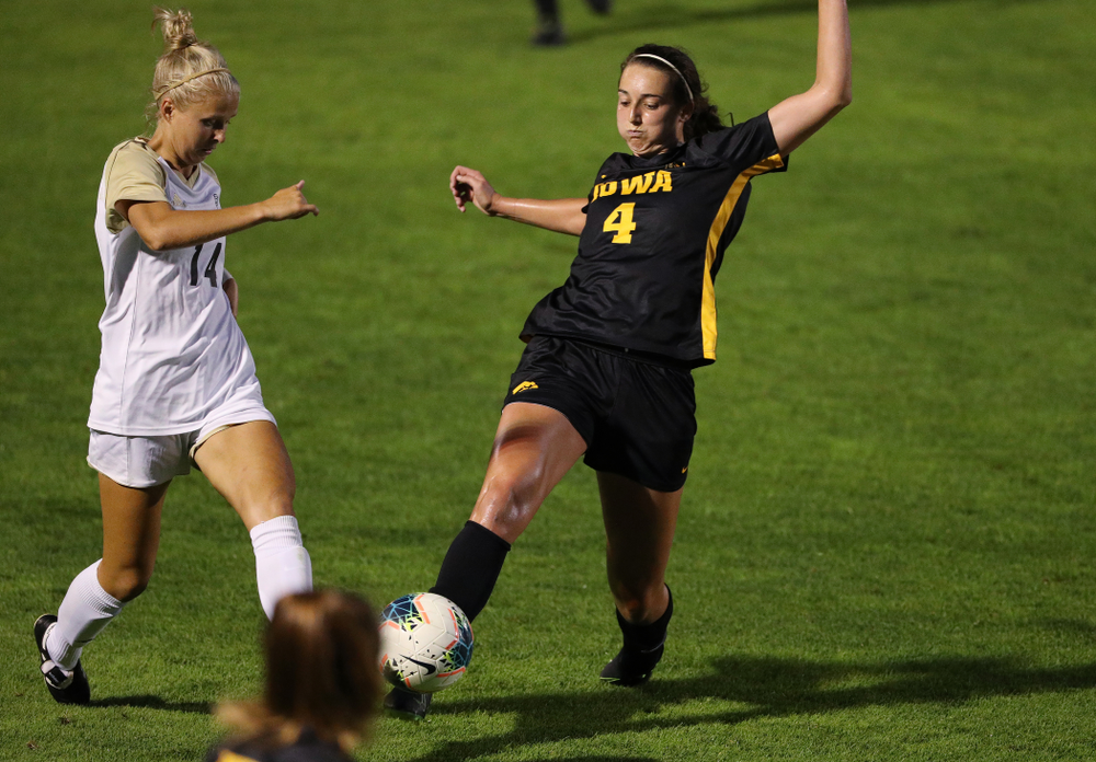 Iowa Hawkeyes forward Kaleigh Haus (4) against Western Michigan Thursday, August 22, 2019 at the Iowa Soccer Complex. (Brian Ray/hawkeyesports.com)