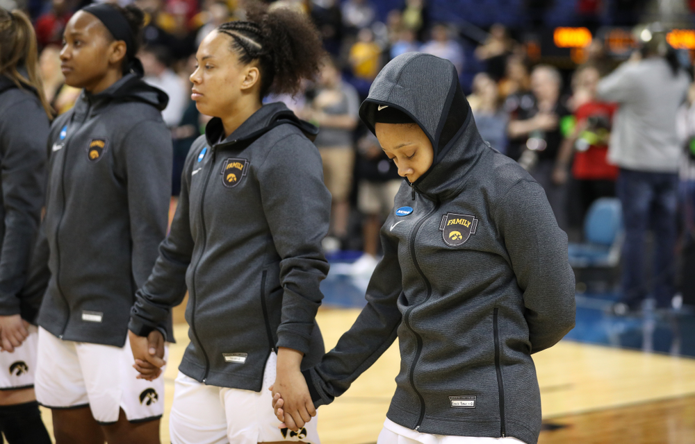Iowa Hawkeyes guard Tania Davis (11) against the NC State Wolfpack in the regional semi-final of the 2019 NCAA Women's College Basketball Tournament Saturday, March 30, 2019 at Greensboro Coliseum in Greensboro, NC.(Brian Ray/hawkeyesports.com)