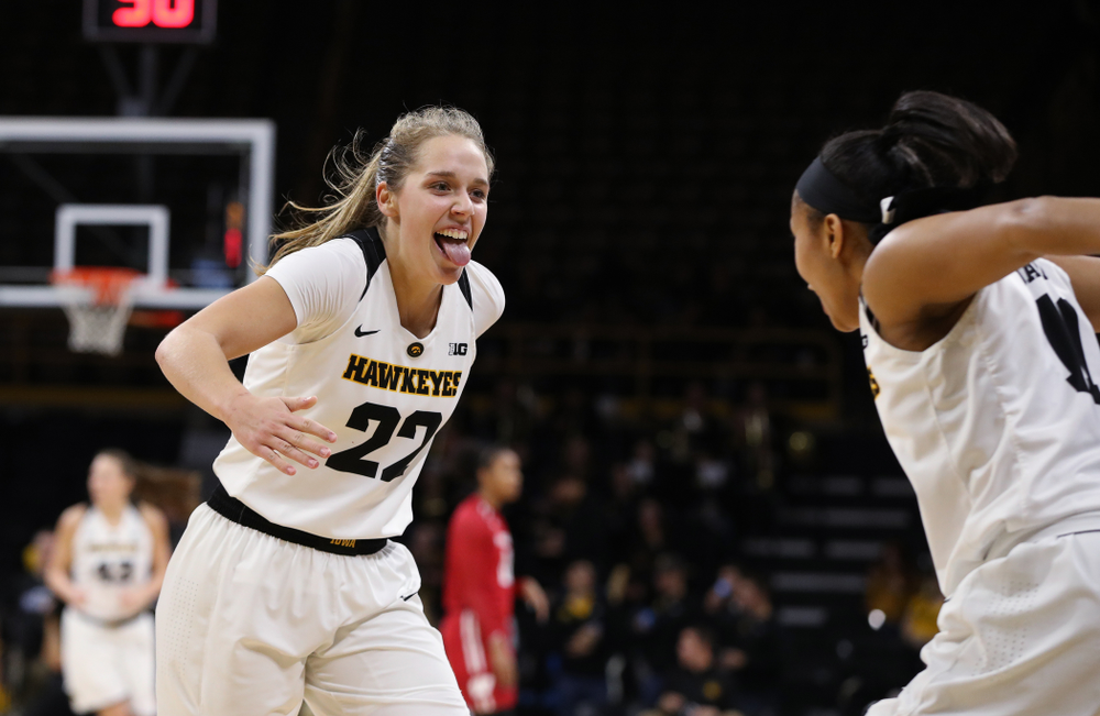 Iowa Hawkeyes guard Kathleen Doyle (22) against the Wisconsin Badgers Monday, January 7, 2019 at Carver-Hawkeye Arena. (Brian Ray/hawkeyesports.com)