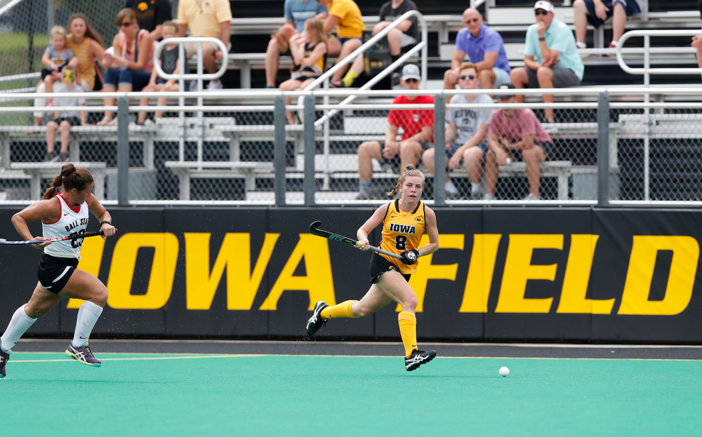 Iowa Hawkeyes Nikki Freeman (8) against Ball State Sunday, September 2, 2018 at Grant Field. (Brian Ray/hawkeyesports.com)