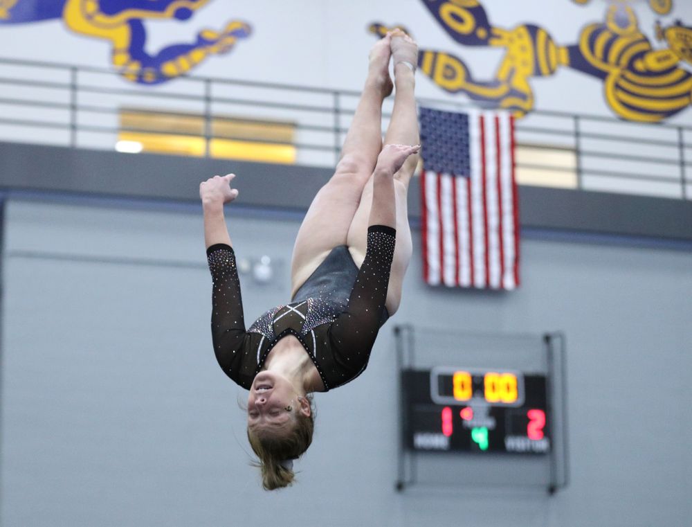 Sydney Hogani competes on the floor during the Black and Gold intrasquad meet Saturday, December 1, 2018 at the University of Iowa Field House. (Brian Ray/hawkeyesports.com)