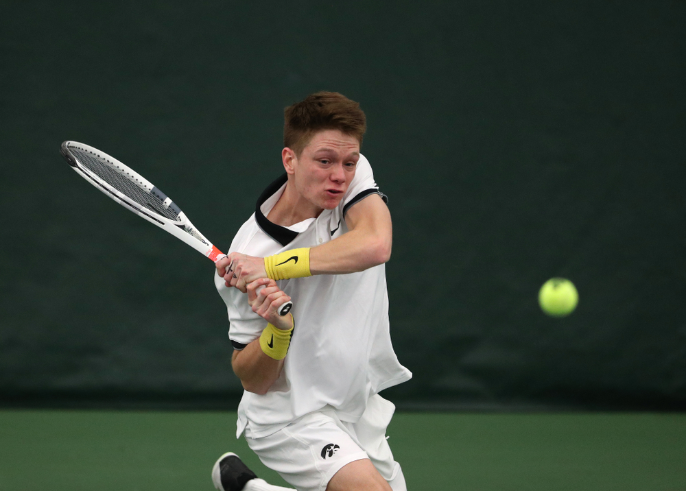 Iowa's Jason Kerst against North Dakota Friday, January 25, 2019 at the Hawkeye Tennis and Recreation Complex. (Brian Ray/hawkeyesports.com)