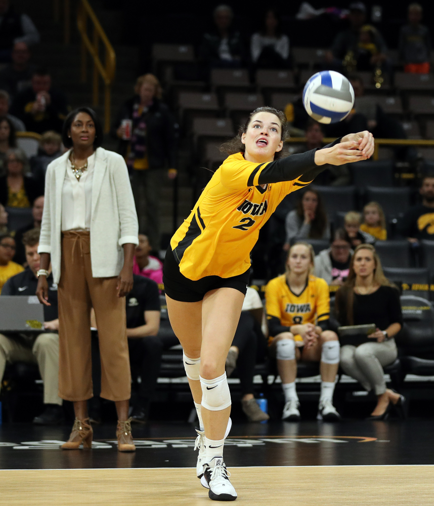 Iowa Hawkeyes setter Courtney Buzzerio (2) against the Rutgers Scarlet Knights Saturday, November 2, 2019 at Carver-Hawkeye Arena. (Brian Ray/hawkeyesports.com)