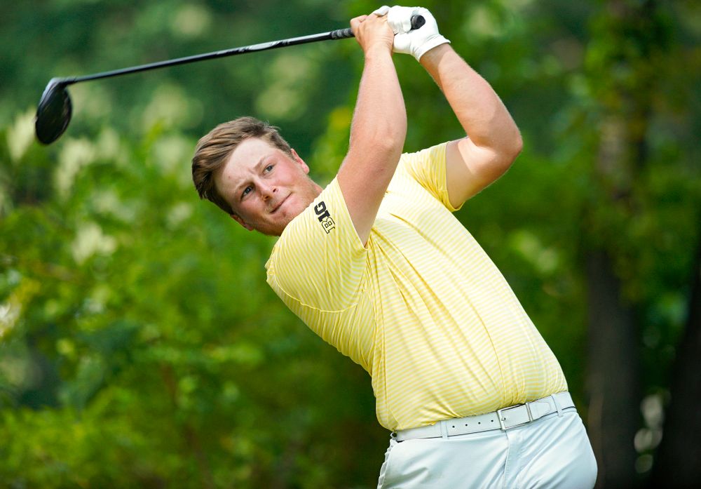 Iowa’s Alex Schaake tees off during the third day of the Golfweek Conference Challenge at the Cedar Rapids Country Club in Cedar Rapids on Tuesday, Sep 17, 2019. (Stephen Mally/hawkeyesports.com)