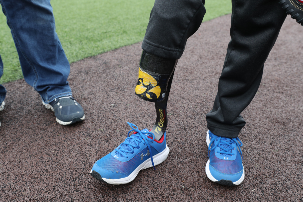 Garret Nichols throws out a first pitch before the Iowa Hawkeyes game against Michigan State Sunday, May 12, 2019 at Duane Banks Field. (Brian Ray/hawkeyesports.com)