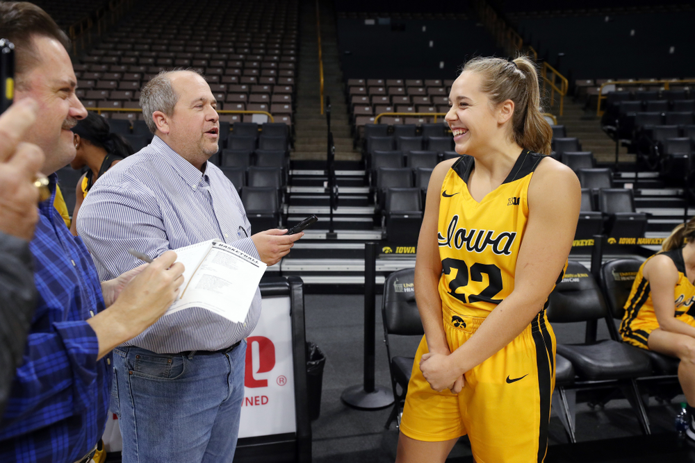 Iowa Hawkeyes guard Kathleen Doyle (22) during the teamÕs annual media day Thursday, October 24, 2019 at Carver-Hawkeye Arena. (Brian Ray/hawkeyesports.com)