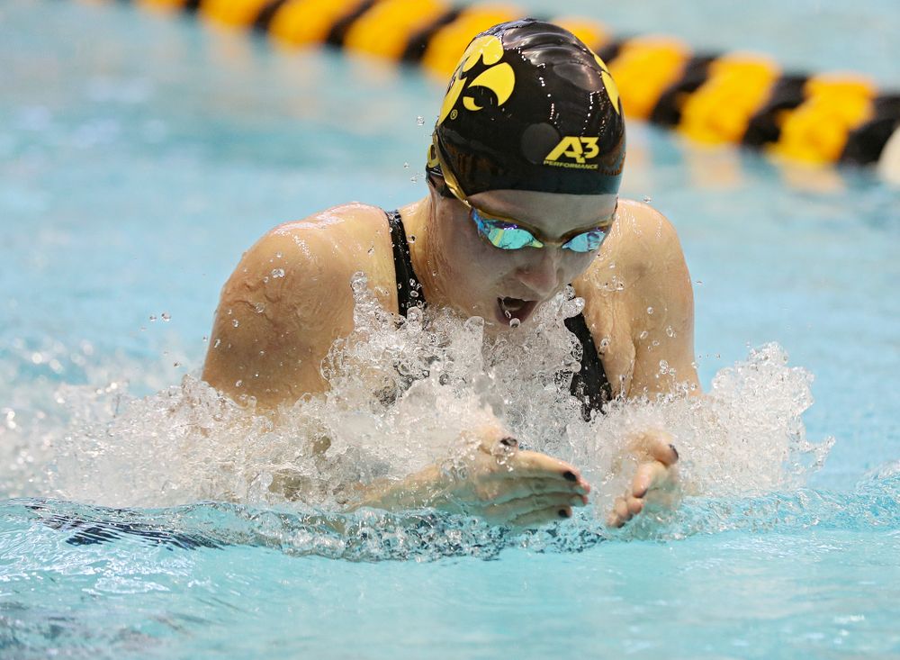 Iowa’s Aleksandra Olesiak swims in the women’s 200 yard breaststroke preliminary event during the 2020 Women’s Big Ten Swimming and Diving Championships at the Campus Recreation and Wellness Center in Iowa City on Saturday, February 22, 2020. (Stephen Mally/hawkeyesports.com)