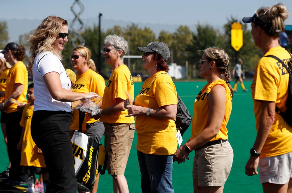 Former field hockey players receive their varsity letters before the Iowa Hawkeyes game against Indiana Sunday, September 16, 2018 at Grant Field. (Brian Ray/hawkeyesports.com)