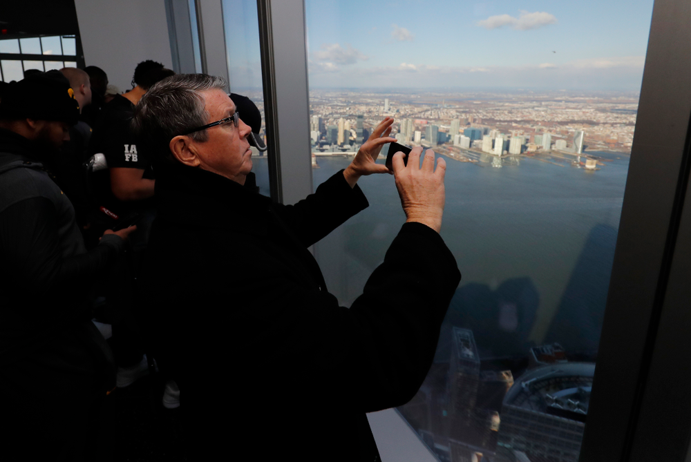 Quarterbacks coach Ken O'Keefe as the Iowa Hawkeyes visit the observation deck of the One World Trade Center and the 9/11 Memorial and Museu