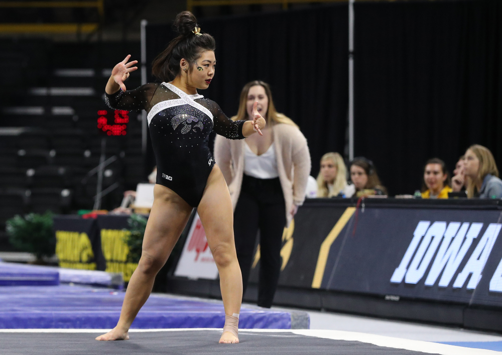 Iowa's Clair Kaji competes on the floor against the Rutgers Scarlet Knights Saturday, January 26, 2019 at Carver-Hawkeye Arena. (Brian Ray/hawkeyesports.com)