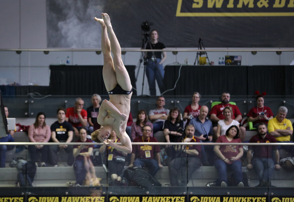 Iowa's Will Brenner competes on the 1-meter springboard during the 2019 Big Ten Swimming and Diving Championships Thursday, February 28, 2019 at the Campus Wellness and Recreation Center. (Brian Ray/hawkeyesports.com)