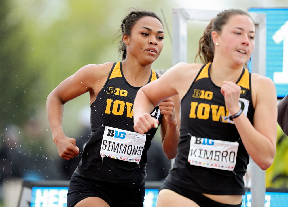 Iowa's Tria Simmons (from left) and Jenny Kimbro run in the women’s 800 meter in the heptathlon event on the second day of the Big Ten Outdoor Track and Field Championships at Francis X. Cretzmeyer Track in Iowa City on Saturday, May. 11, 2019. (Stephen Mally/hawkeyesports.com)