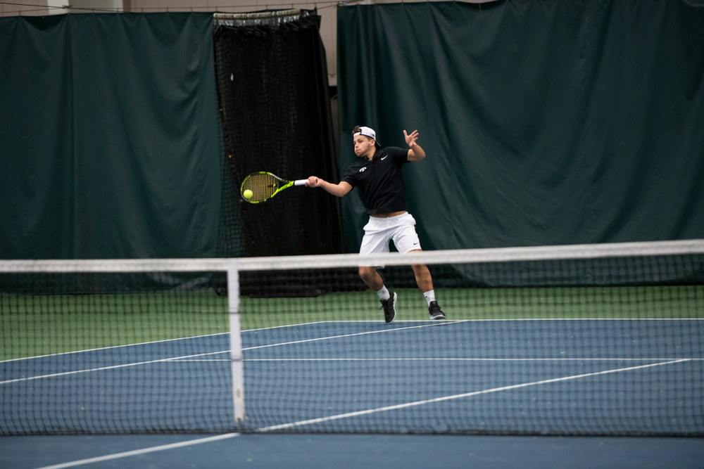 The Iowa men's tennis team competes against Cornell in The Rise Tennis Center in Ithaca, NY on Sunday, Feb. 24, 2019.