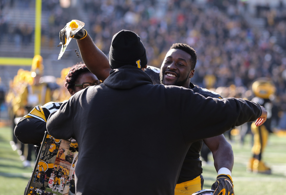 Iowa Hawkeyes linebacker Amani Jones (52) during Senior Day festivities before their game against the Illinois Fighting Illini Saturday, November 23, 2019 at Kinnick Stadium. (Brian Ray/hawkeyesports.com)
