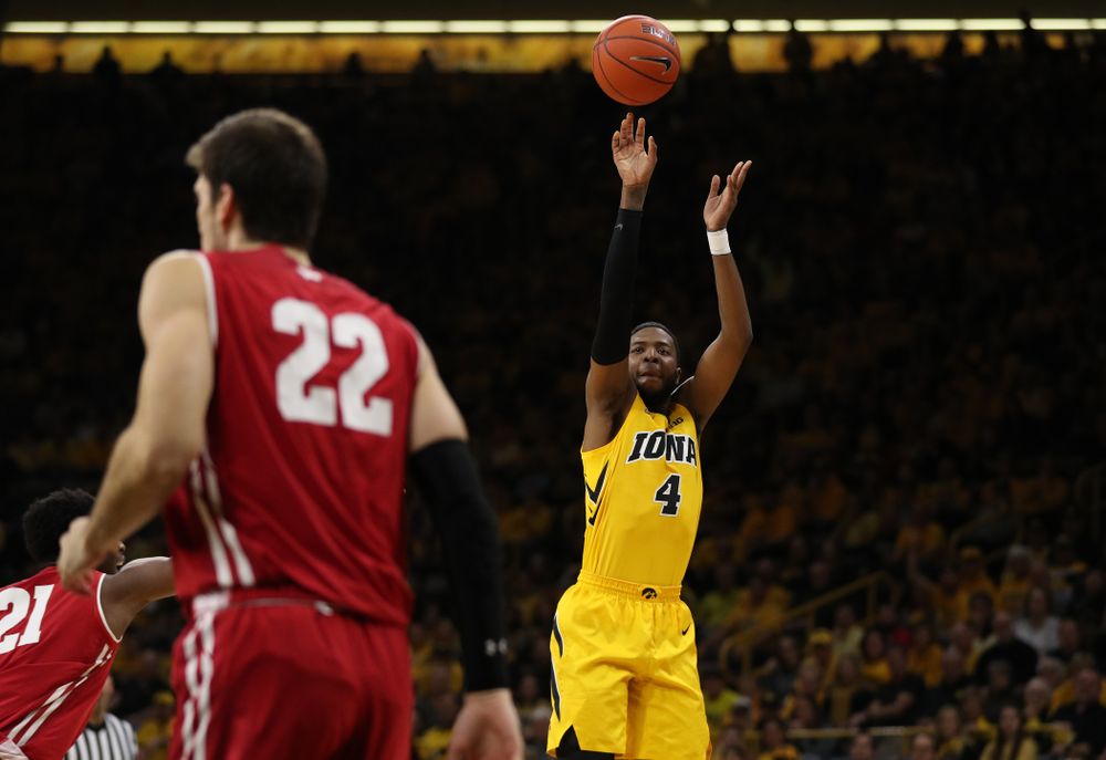 Iowa Hawkeyes guard Isaiah Moss (4) against the Wisconsin Badgers Friday, November 30, 2018 at Carver-Hawkeye Arena. (Brian Ray/hawkeyesports.com)