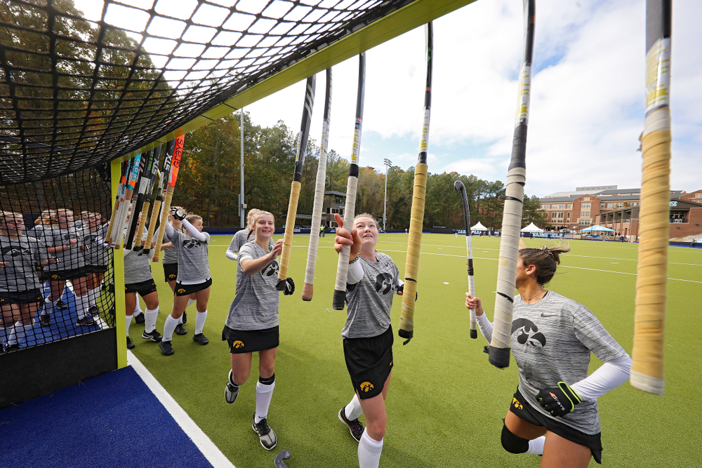 The Hawkeyes warm up before their NCAA Tournament Second Round match against North Carolina at Karen Shelton Stadium in Chapel Hill, N.C. on Sunday, Nov 17, 2019. (Stephen Mally/hawkeyesports.com)