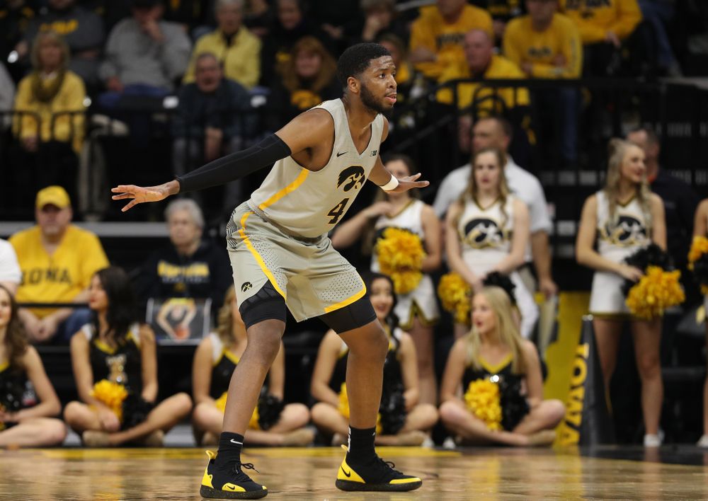 Iowa Hawkeyes guard Isaiah Moss (4) against the Michigan State Spartans Thursday, January 24, 2019 at Carver-Hawkeye Arena. (Brian Ray/hawkeyesports.com)