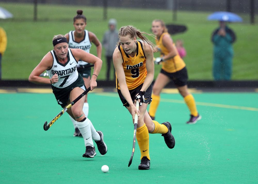 Iowa Hawkeyes Sofie Stribos (9) against the Michigan State Spartans Sunday, September 29, 2019 at Grant Field. (Brian Ray/hawkeyesports.com)