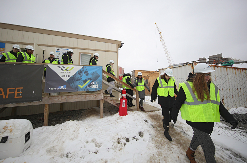 The Iowa Volleyball team and staff take a construction tour of Xtream Arena in Coralville on Thursday, January 30, 2020. (Stephen Mally/hawkeyesports.com)