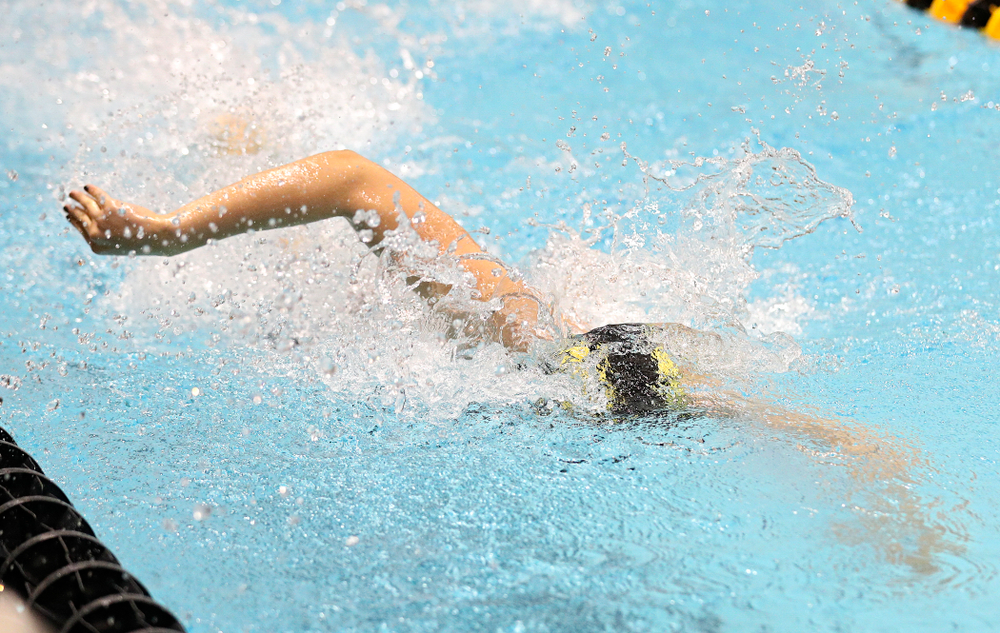 Iowa’s Hannah Burvill swims the freestyle section of the women’s 400 yard medley relay event during the 2020 Women’s Big Ten Swimming and Diving Championships at the Campus Recreation and Wellness Center in Iowa City on Thursday, February 20, 2020. (Stephen Mally/hawkeyesports.com)