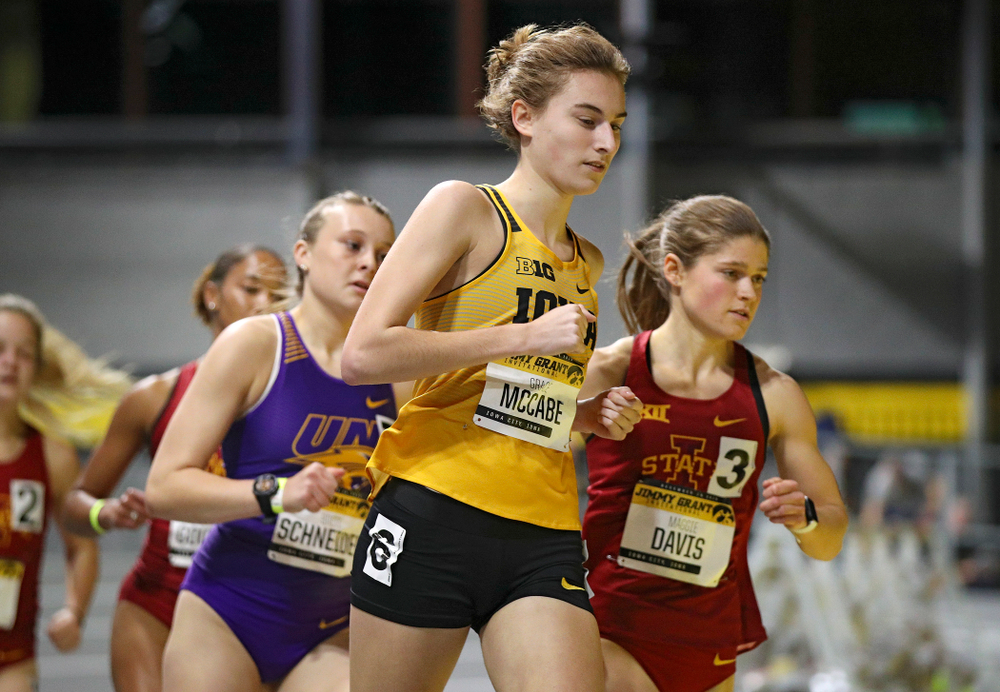 Iowa’s Grace McCabe runs the women’s 1000 meter run event during the Jimmy Grant Invitational at the Recreation Building in Iowa City on Saturday, December 14, 2019. (Stephen Mally/hawkeyesports.com)