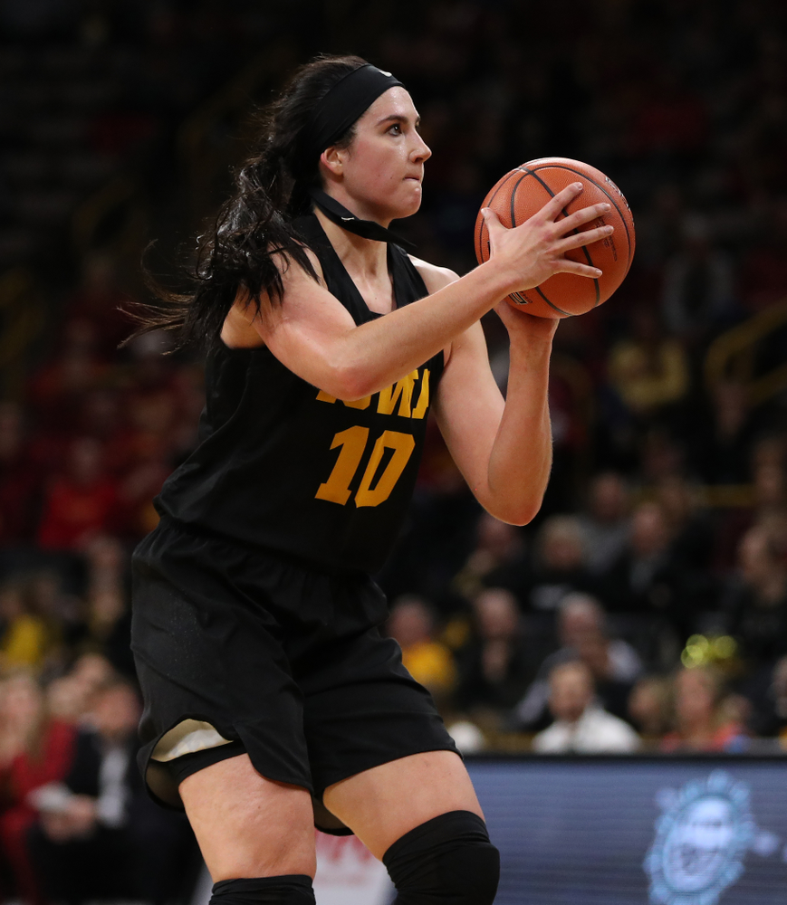Iowa Hawkeyes forward Megan Gustafson (10) against the Iowa State Cyclones in the Iowa Corn Cy-Hawk Series Wednesday, December 5, 2018 at Carver-Hawkeye Arena. (Brian Ray/hawkeyesports.com)