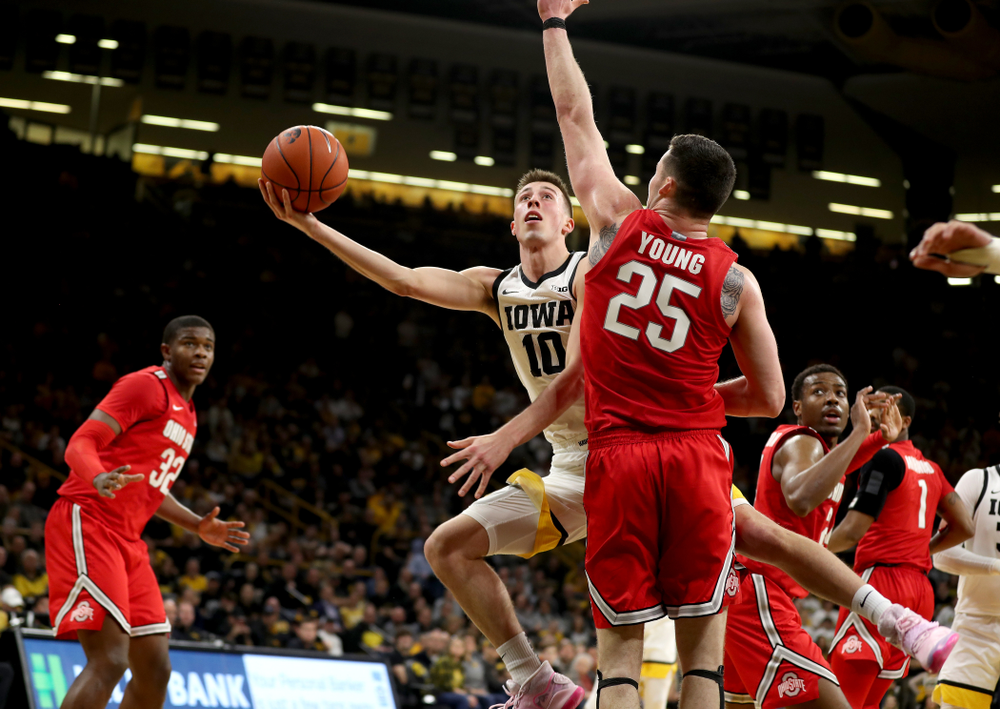 Iowa Hawkeyes guard Joe Wieskamp (10) against the Ohio State Buckeyes Thursday, February 20, 2020 at Carver-Hawkeye Arena. (Brian Ray/hawkeyesports.com)