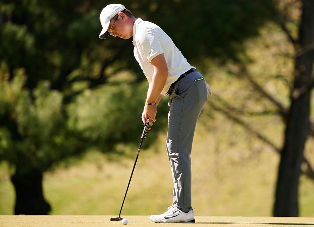Iowa's Matthew Walker putts during the first round of the Hawkeye Invitational at Finkbine Golf Course in Iowa City on Saturday, Apr. 20, 2019. (Stephen Mally/hawkeyesports.com)
