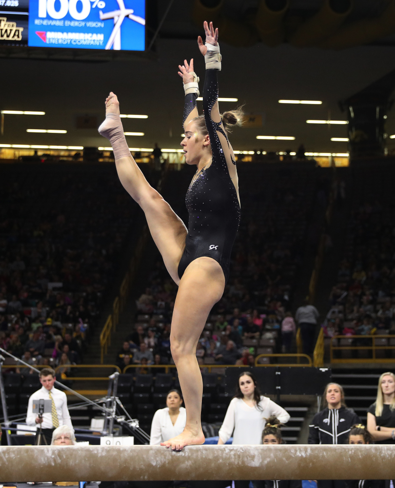 Iowa's Allie Gilchrist competes on the beam during their meet against Southeast Missouri State Friday, January 11, 2019 at Carver-Hawkeye Arena. (Brian Ray/hawkeyesports.com)