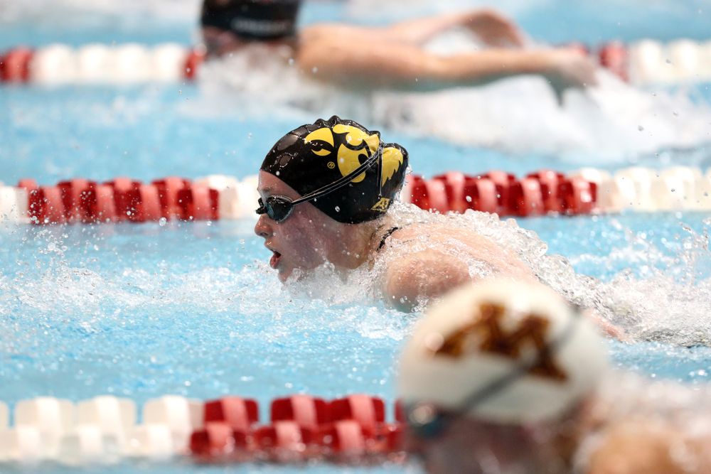 Iowa's Kelsey Drake swims the 200-yard IM during the 2019 Women's Big Ten Swimming and Diving meet Thursday, February 21, 2019 in Bloomington, Indiana. (Brian Ray/hawkeyesports.com)