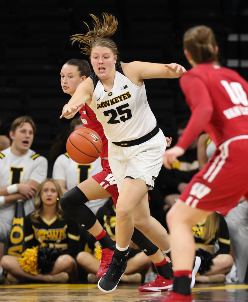 Iowa Hawkeyes forward/center Monika Czinano (25) against the Wisconsin Badgers Monday, January 7, 2019 at Carver-Hawkeye Arena. (Brian Ray/hawkeyesports.com)