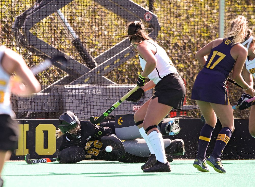 Iowa’s Leslie Speight (96) blocks a shot during the third quarter of their game at Grant Field in Iowa City on Friday, Sep 13, 2019. (Stephen Mally/hawkeyesports.com)