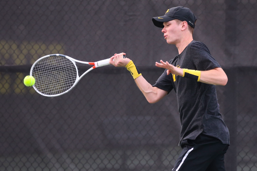 IowaÕs Jason Kerst at tennis vs Illinois State on Sunday, April 21, 2019 at the Hawkeye Tennis and Recreation Complex. (Lily Smith/hawkeyesports.com)